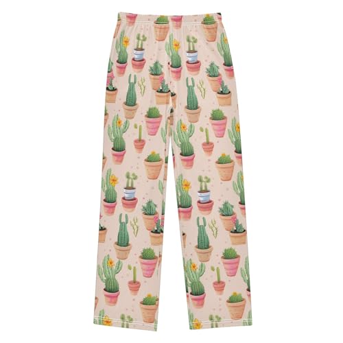 Cactus Plant Long Pajama Pants Elastic Waist PJ Bottoms with Pockets S A1105182