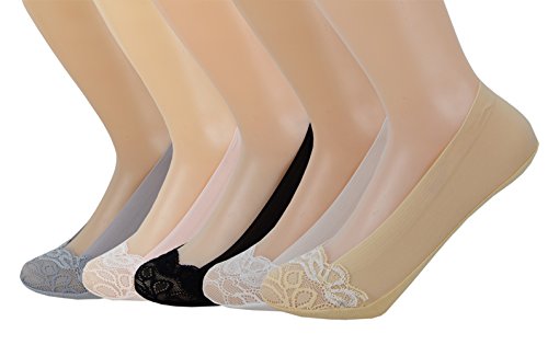 5 Packs SYAYA Girls' Striped Low Cut Liner Socks No Show Boat Socks Women CW1(Black,white,pink,gray,skin) (Gray,pink,black,white,Skin)