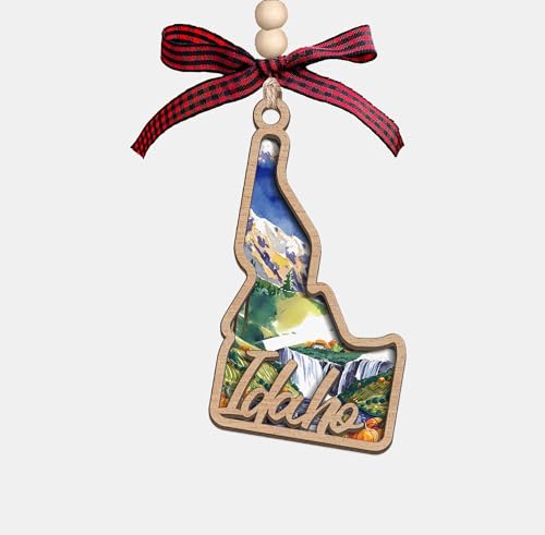 Moonlit93 Idaho State Christmas Wooden Ornament - 2-Layer Laser-Cut Wooden Keepsake - Rustic Holiday Decor & Ideal Travel Gift for Women Men Family & Friends - Idaho Locals Gift