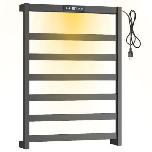 VJASS Heated Towel Rack Electric - Fast 2-3s Warm-Up, 4 Temp Settings & Built-in Timer for Bathroom, Wall Mounted Customizable with On-Site Install