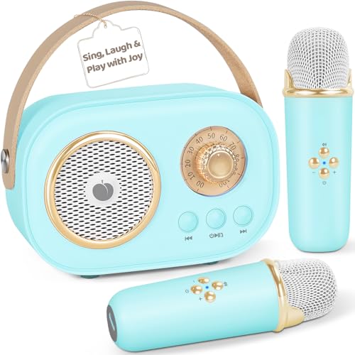 PRUNUS C20 Mini Karaoke Machine,Valentines Day Gifts for Her Him Kids Mens,Portable Bluetooth Speaker with 2 Wireless Microphone for Boys Girls 3-12+ Years Old...