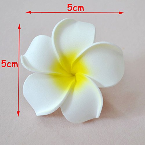 Pursuestar 100Pcs White Foam Hawaiian Frangipani Artificial Plumeria Flower Petals Cap Hair Hat Wreath Floral DIY Home Wedding Decoration 5cm