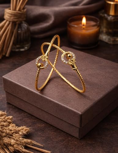 Image of Gold Plated Heart Bangle Bracelet, Twisted Rope Design with Black and Crystal Accent, Adjustable Cuff Style, Fashion Jewelry for Women