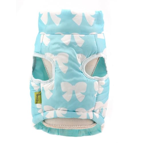 Image of SMALLLEE LUCKY STORE Dog Coat with D-Ring for Small Dogs, Baby Blue, XS | Bow Print, Water-resistant Shell, Padded Warmth, Zip-up Fit, Winter Walks, Chihuahua, Yorkie, Small Dog Harness Jacket