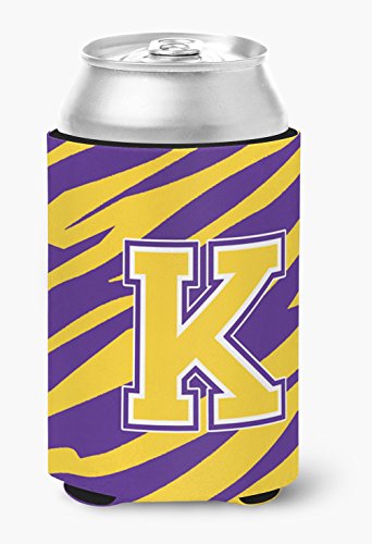 Monogram - Tiger Stripe - Purple Gold Can or Bottle Beverage Insulator Initial K