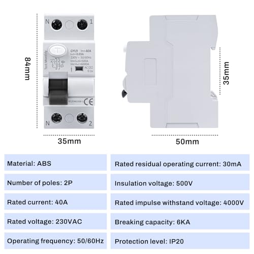 Miniatura 4 de Magnetotermico Interruptor Diferencial 40a 30ma 2 Polos Tipo Ac Rccb Disyuntor Ac 220v Rcd Diferencial Interruptor 2p 40a De Protección Gyl9-2p-40a-0.03a.