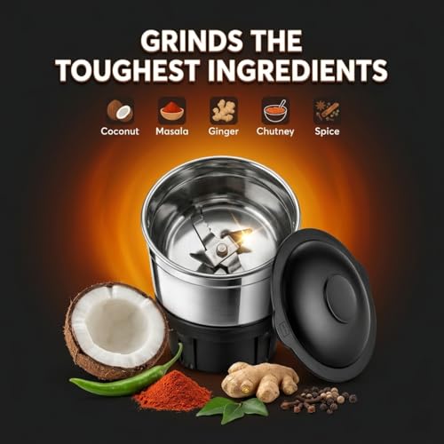Image of CELLO Stainless Steel Chutney Jar 400ml for Mixer Grinder | Leak-Proof Lid | Food-Grade SS Body | 4 Teeth Compatible | Heavy Duty Grinding Jar for Chutney, Masala & Spices
