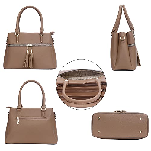Image of KKXIU Women Purses and Handbags, PU Leather Top Handle Satchel Bag | Removable Long Strap, 3 Zippered Compartments, Crossbody Purse for Ladies, ,Tassel Pendant