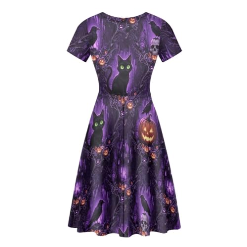 Image of POLERO Women Puffy Swing Elegant Party Midi Dresses Short Sleeve Round Neck A-Line Dress