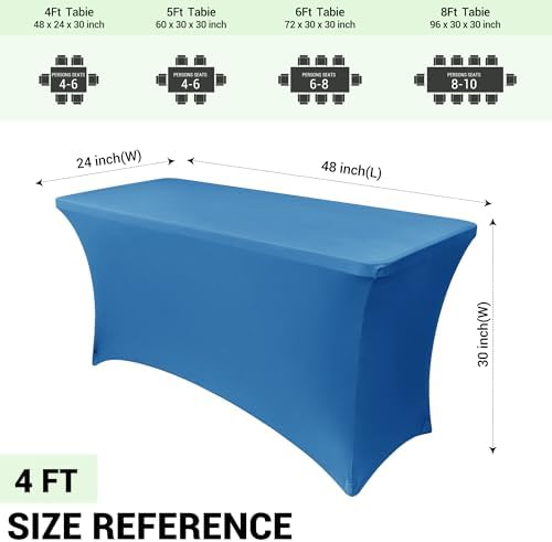 Obstal 4ft Stretch Spandex Table Cover for Folding Tables, 2 Pack, Aqua - 3