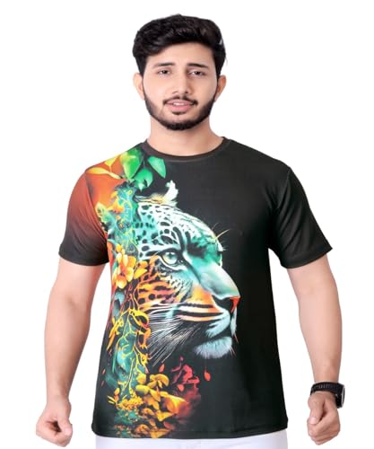 Image of Vintage Animal T Shirt for Men 3D Fierce Leopard Print T Shirt /Summer Short Sleeve Holiday T-Shirts Loose Clothing O-Neck Pullover /Cheetah Printed Attractive T Shirt