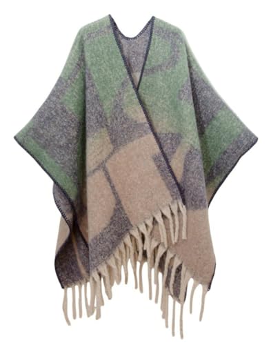 Rungion Women's Warm Fringe Shawl Wraps Knitted Cape Poncho Thickened Fall/Winter Long Scarf Open Front Blanket Cardigan Coat