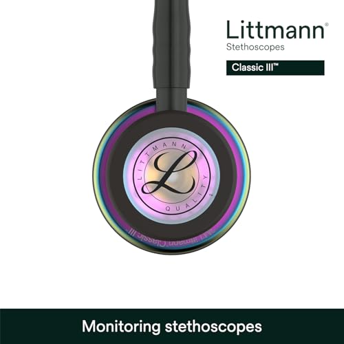 3M Littmann Classic III Monitoring Stethoscope, 5870, More Than 2X as Loud, Weighs Less, Stainless Steel Rainbow-Finish Chestpiece, 27" Black Tube, Stem and Headset by Littmann - Image 4