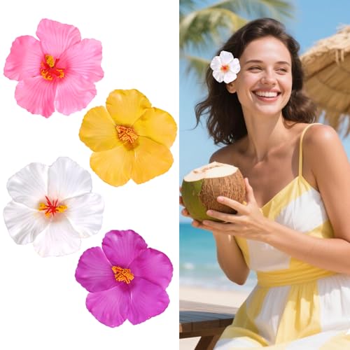 Pinzas de cabello flores hawaianas 4 piezas multicolor miniatura 1