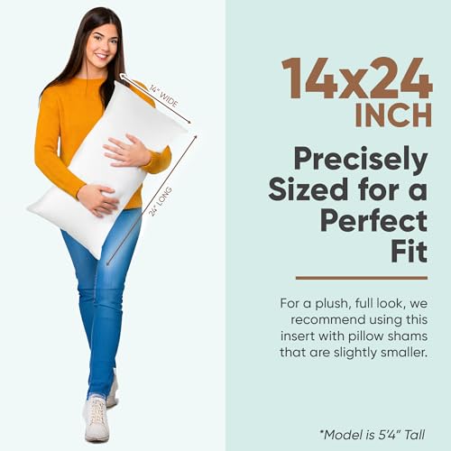 Image of Pillowflex Synthetic Down Pillow Insert 14x24 in - Karate Chop Pillow | Large Rectangle Sham Form, Plush Polyester Cotton Blend, Cloud-Like Comfort, Clump-Resistant Fill, Smooth Elegant Finish