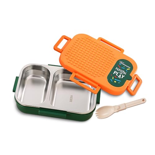 Image of Trueware BRIX Fun Food and Play 304 Stainless Steel PU Insulated Lunch Box with Two Compartment BPA Free, Food Grade Ideal for School, Picnic, Office & Outdoor - 540ml
