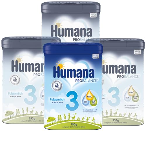 Humana PROBALANCE Folgemilch 3, ab dem 10. Monat, Babynahrung im Anschluss an das Stillen, einer Anfangsnahrung oder einer Folgemilch 2, ideal zum Zufüttern, 4 x 750 g Humana PROBALANCE Folgemilch 3, ab dem 10. Monat, Babynahrung im Anschluss an das Stillen, einer Anfangsnahrung oder einer Folgemilch 2, ideal zum Zufüttern, 4 x 750 g