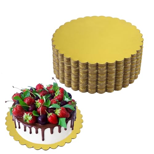 ZEONHEI 50 Pack 8 Inch Gold Cake Boards Rounds, Greaseproof Cardboard Cake Boards Disposable Cake Base Boards, Round Cake Boards for Cake Decorating