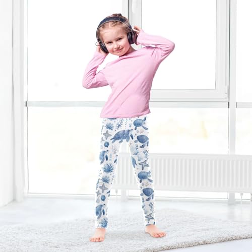 Blue White Turtles Girls' Leggings Toddler Doodles Sea Kids Yoga Pants Dance Active Tights 4T4