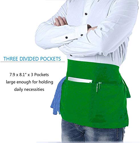 Boharers Waist Apron With 3 Pockets12 Pack - Green Waitress Server Short Apron #TOP4