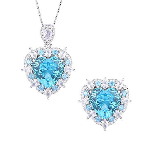 Collier avec pendentif cœur aigue-marine et zircon 5A pour femmes