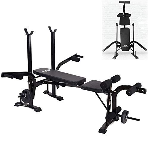 Sit Up Bench Adjustable Folding Weight Bench with Dip Station, Heavy Duty Multi Sit Up Workout Barbell Lifting Chest Press Home Gym Exercise Fitness，Black