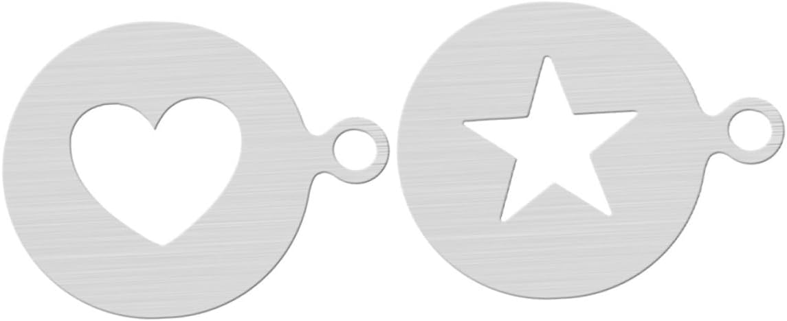 2pcs Coffee Stencils Heart Star Shape Latte Art Templates for Cappuccino Baking and Dessert Decoration Lightweight Powdered Sugar Sieve Templates