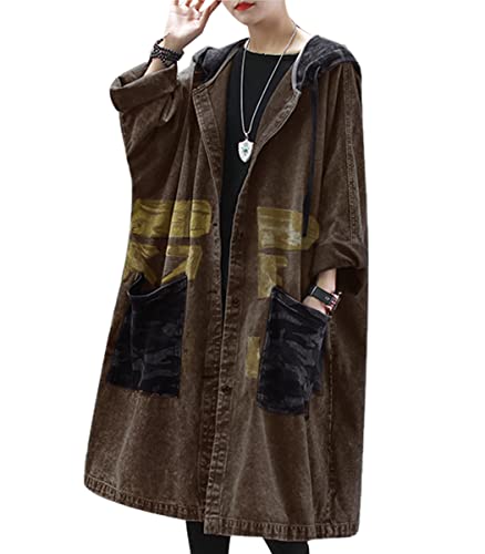 Women Fashion Loose Distressed Denim Trench Jacket Coat Casual Plus Size Jean Outerwear