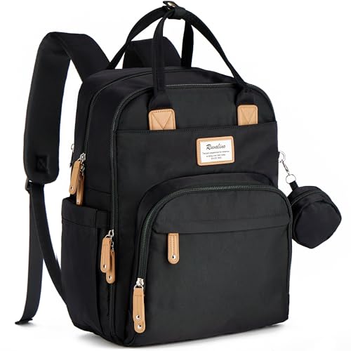 Image of RUVALINO Diaper Bag Backpack - Multifunction Waterproof Travel Essentials, Maternity Baby Bag with Changing Pad & Stroller D-Ring & Pacifier Case - Baby Registry Search/Items & Shower Gifts - Black