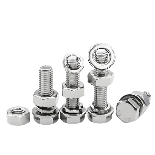 六角ボルト M5 ステンレス鋼 全ネジ 六角ねじボルト ナット フラット ロックワッシャーキット 完全ねじ込み (M5x12mm 20セット)