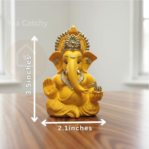 Image of Mango Yellow Ganesha Idol Car Dashboard Idol Ganesha Murti Ganpati Idol for Home Decor Pooja Lord Ganesh Statue Gift for Office Desk Pooja Room (Ganesha Yellow & Gold)
