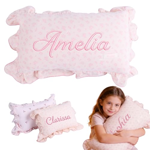 Personalized Embroidered Muslin Toddler Pillowcase with Name, Custom 100% Cotton Ruffle Edge Baby Pillows Cover, Monogram Soft Pillow Case 12