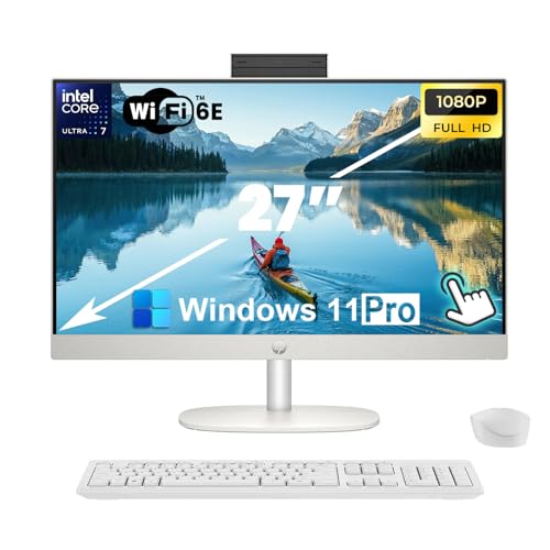 Image of HP 27-inch All-in-One Desktop PC - Intel 12-Cores Ultra 7-155U • 64GB DDR5 RAM, 4TB SSD • FHD Touchscreen Display • Intel UHD Graphics • Windows 11 Pro • Wireless KB & Mouse • Wi-Fi 6 • HDMI