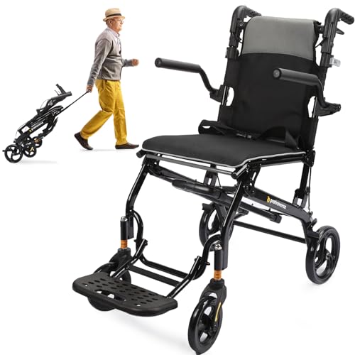 Wheelchairs for Adults,Utral-Lightweight(only 19.4lbs) Transport Chair, Foldable and PortableTravel Wheelchair with Telescopic Handle,Portable FoldingTransfer Wheelchairs for Seniors(Grey)