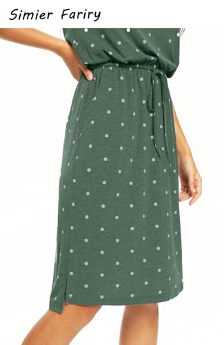 Image of Simier Fariry Womens Summer Hide Belly Knee Length Travel Dress Pocket Short Sleeve Midi Work Casual Outfits