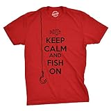 Mens Keep Calm and Fish On T Shirt Funny Tshirt Fisherman Tee Going Fishing (Red) - XXL