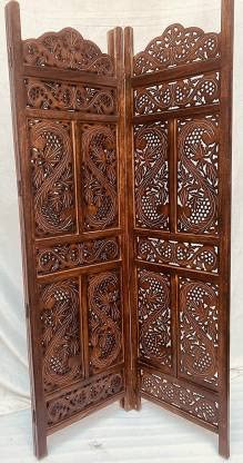 Wooden Room Divider Partition Privacy Screen Divider for Studio, Living Room, Office, Puja Room | S Design - Mansion Wax Polish with Glossy - Brown (2 Panel)-image-41