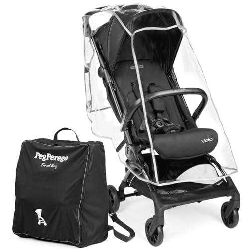 Peg Perego Leichter Buggy Volo mit Regenschutz, Handgepäckgröße, Flugzeuggeeignet, Kompakt, Ab Geburt bis 22 kg, Reisetasche Inklusive, True Black