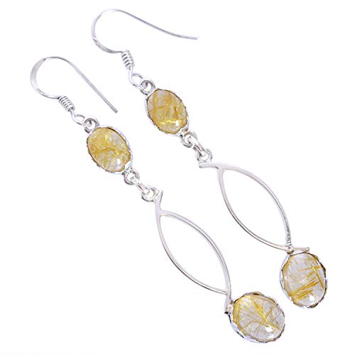Pendientes de plata de ley 925 con gema de rutilo dorado natural