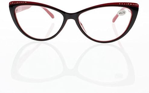 Miniatura 2 de Gafas de lectura con lentes transparentes para mujer, diseño de ojo de gato con diamantes de imitación, color rojo y negro