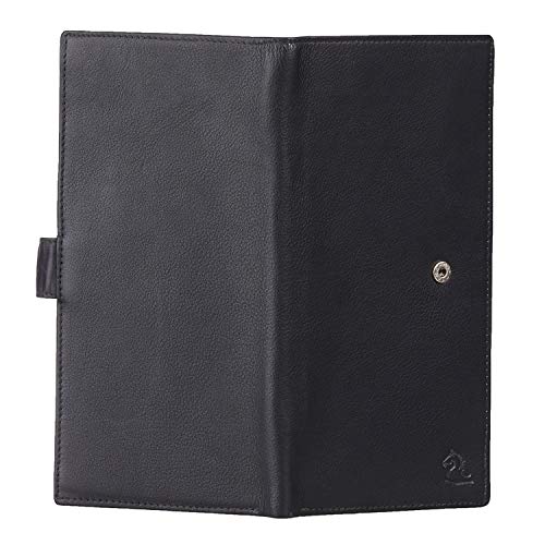 Image of KARA Unisex Leather Passport Holder - Bi-Fold Slim Genuine Leather with Button Lock & 6 Card Slots