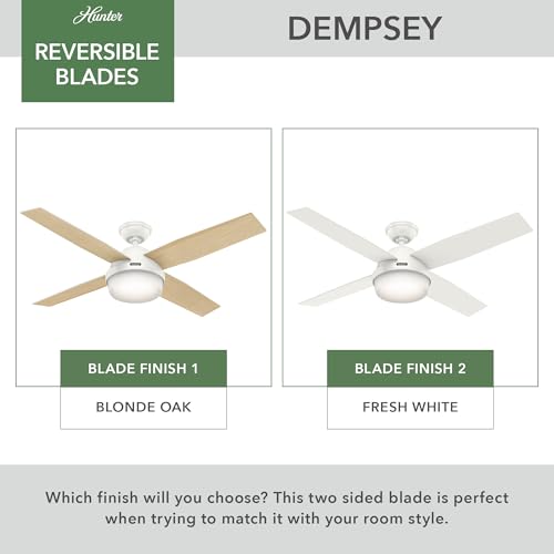 Image of Hunter Dempsey, Indoor, Ceiling Fan, Modern, Quiet, 52 inch, Fresh White