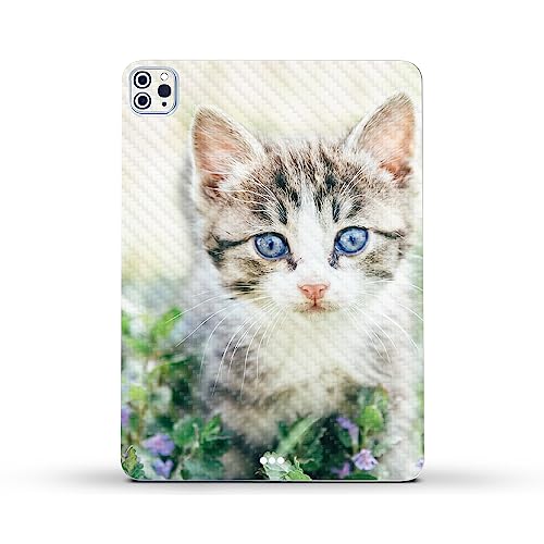 Image of MightySkins Carbon Fiber Skin Compatible With Apple iPad Pro 11 inch M2 4th Gen (2022) Full Wrap Kit - Blue Eyed Kitten | Protective, Durable Textured Carbon Fiber Finish | Easy To Apply | Made in the USA