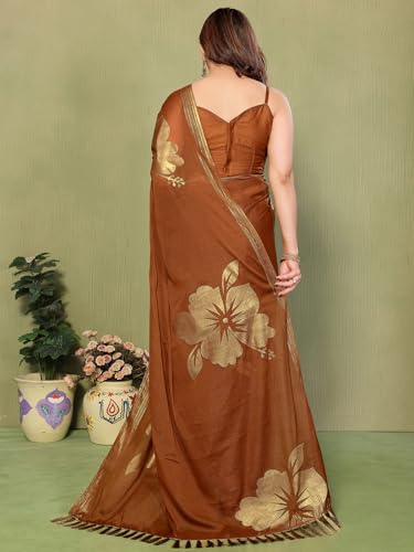 Image of Satrani Women's Shimmer Georgette Foil Printed Saree with Unstitched Blouse Piece