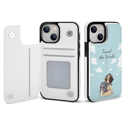 iPhone14用ケース カバー 手帳型 パグ おもしろ 犬柄 かわいい いぬ 動物柄 アイフォン14用 カード収納 横置きスタンド機能 全面保護 Case