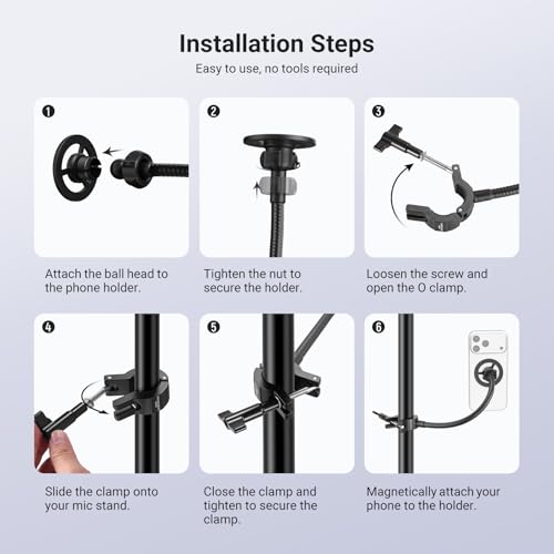 Image of NEEWER BASICS Magnetic Phone Holder for Mic Stand with Flexible Tube, Magnet Adjustable Boom Pole Arm Mount Compatible with iPhone Android Samsung for Microphone Music Guitar Audio Recording, MS040