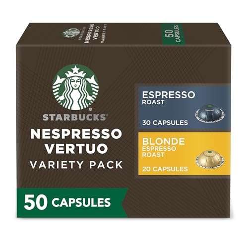 Starbucks by Nespresso Blonde & Dark Roast Variety Pack Coffee & Espresso (50-count single serve capsules, compatible with Nespresso Vertuo Line System)