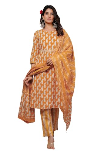Image of MIRCHI FASHION Pure Cotton Women Straight Printed Embroidery Work Kurti Set with Dupatta and Pant