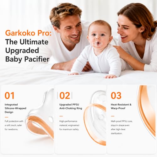 Image of Garkoko Breast-Like Baby Pacifier 0-6 Months (2-Pack), One-Piece Silicone Binky with PPSU Anti-Swallowing Ring, BPA-Free Natural Feel for Newborn & Breastfed Babies, Seamless Feeding Transition