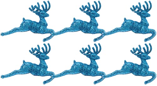 Pack of 6 - Hanging Glitter Reindeer Christmas Tree Decorations - 2.2cm x 9.5cm (Turquoise) - Image 2